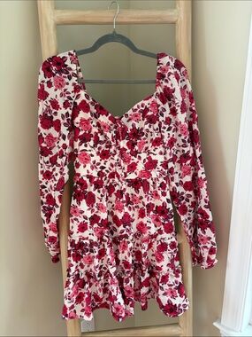 Francesca's Collections White Floral Long Sleeve Tiered Mini Dress